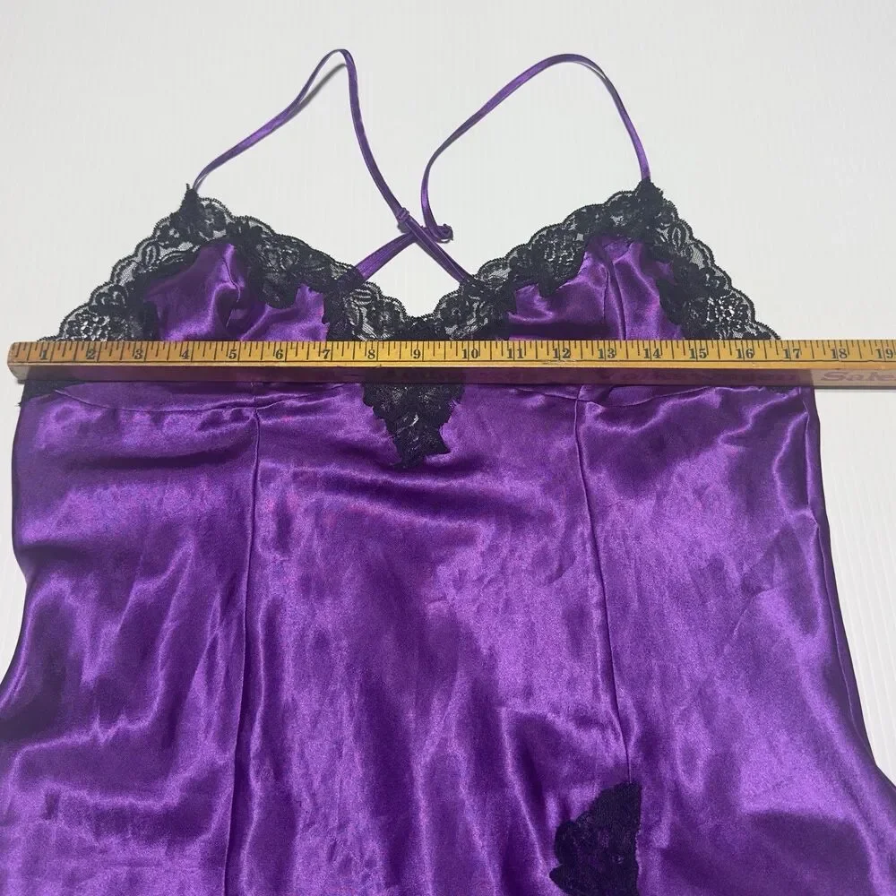 Vintage Frederick's Of Hollywood Purple Satin Slip Dress Lingerie Nightie Size L